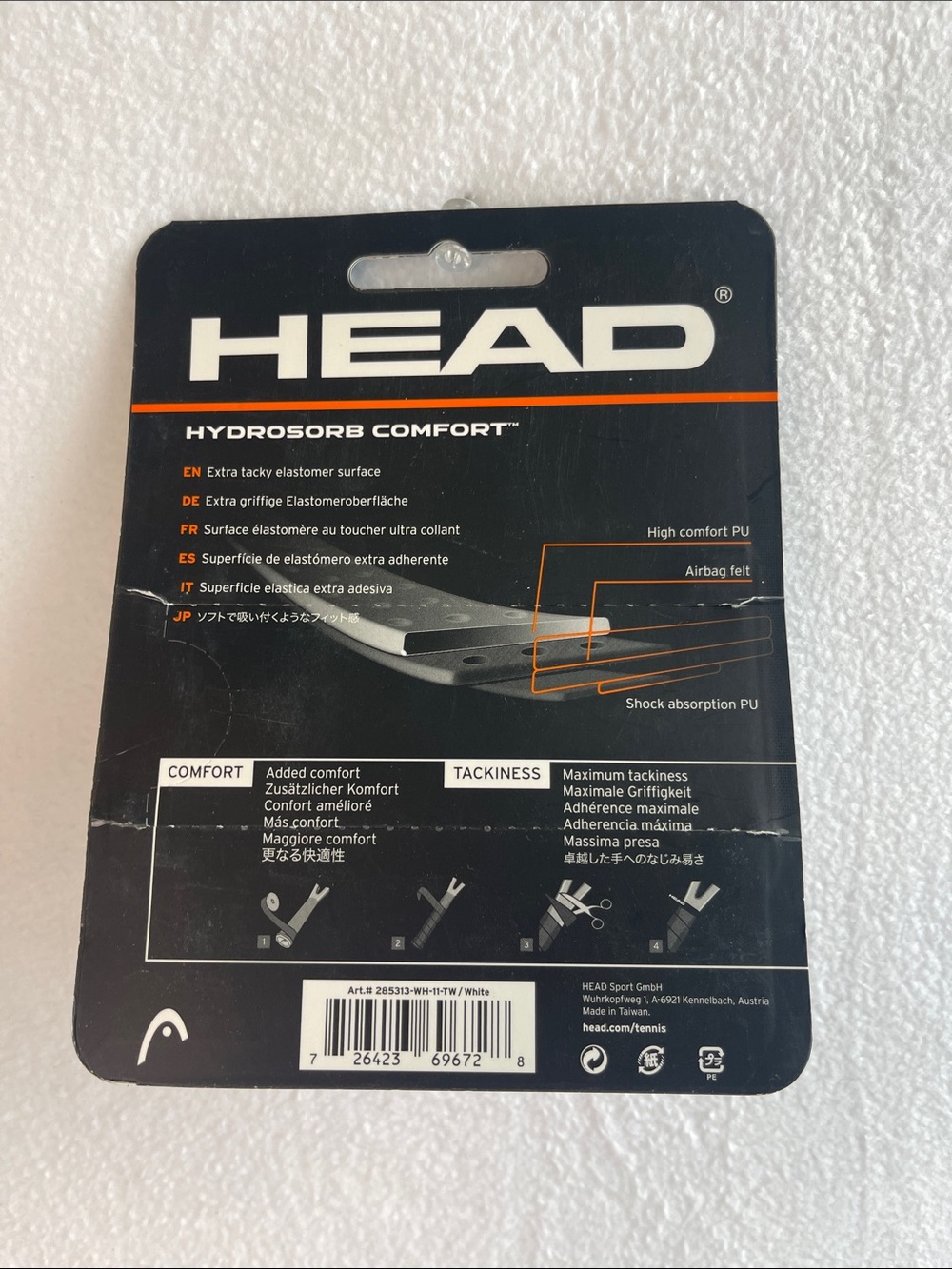 HEAD Hydrosorb Comfort Replacement Grip Tennis Racquet White 2.1mm Tackiness New - Picture 2 of 2